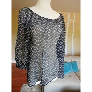 Gorgeous JOIE 100% Silk Sheer Popover Zig-Zag Crinkle Blouse S EXCELLENT!!!